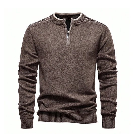 Men's Textured Knit Quarter Zip Sweater – Long Sleeve Jumper with Ribbed Collar and Hem
