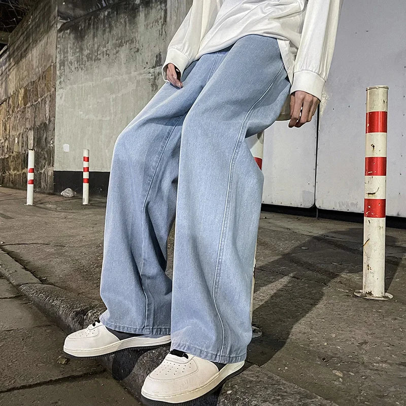 Men's Baggy Wide Leg Jeans with Drawstring Waist