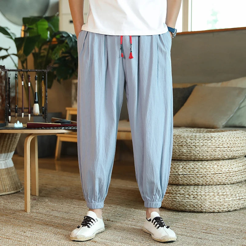Men's Harem Joggers Loose Fit Cargo Pockets Drawstring Waist