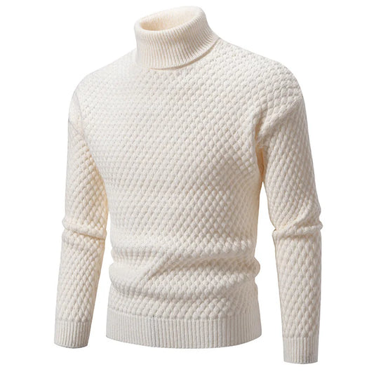 Men's Textured Knit Turtleneck Jumper with Ribbed Trims