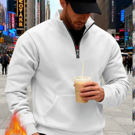 Men's Quarter Zip Sweatshirt – Long Sleeve Pullover with Kangaroo Pocket and High Collar