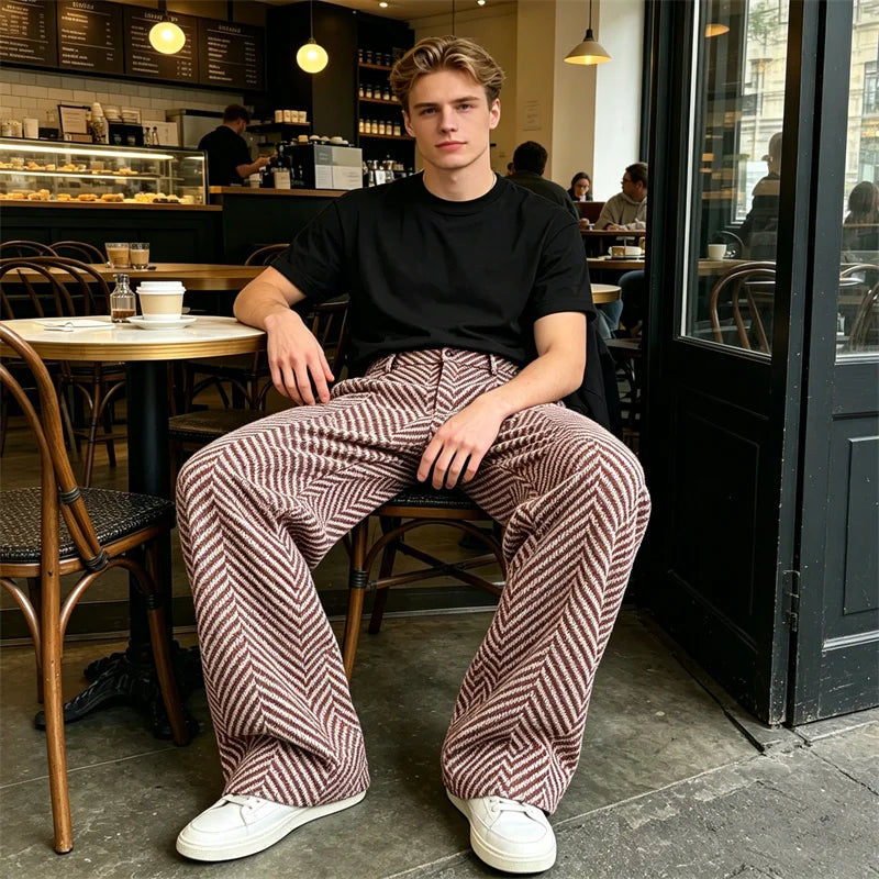 Men's Wide Leg Trousers with Pleated Front and Pockets