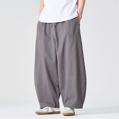 Men's Loose Fit Wide Leg Trousers with Elastic Waist