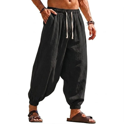 Men's Harem Trousers Relaxed Fit Drawstring Waist Tapered Leg