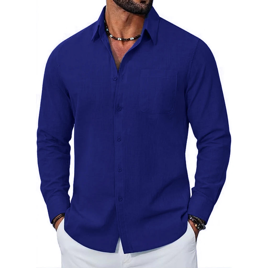 Men's Long Sleeve Open Collar Shirt with Button Front