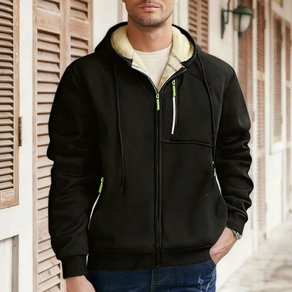 Men's Hooded Jacket – Warm Lined Winter Coat with Full Zip and Zipped Side Pockets
