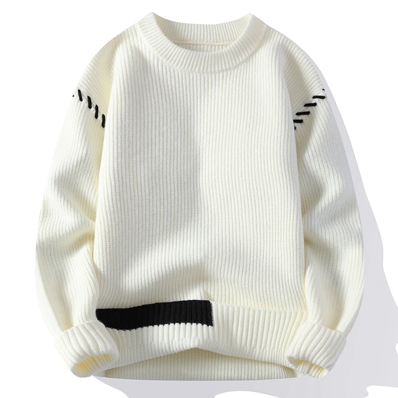 Men's Ribbed Knit Jumper with Contrast Stitch Details