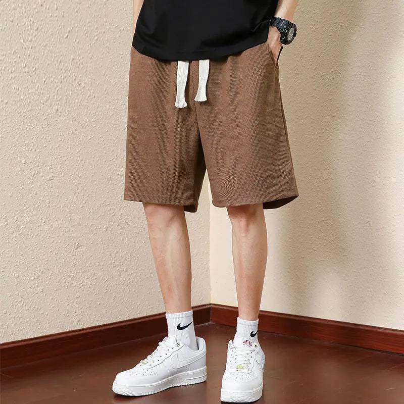Men's Textured Shorts with Elasticated Drawstring Waist and Pockets
