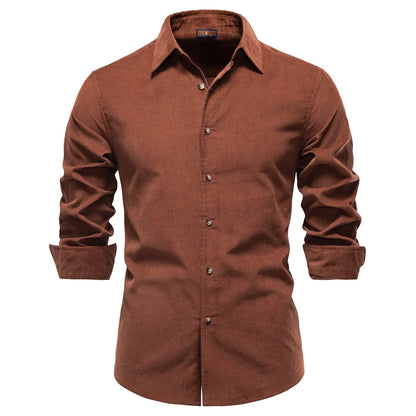 Men's Long Sleeve Button Shirt with Turn-Up Cuffs and Collar