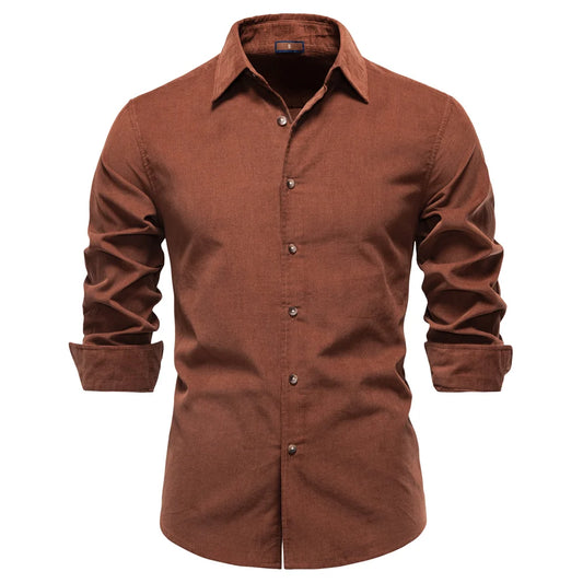 Men's Long Sleeve Button Shirt with Turn-Up Cuffs and Collar