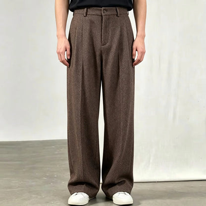 Men's Wide Leg Trousers with Pleated Front and Pockets