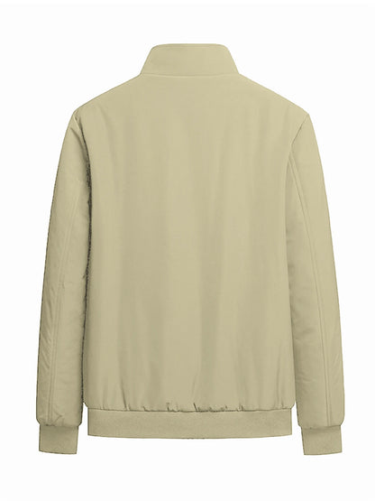 Men's Lined Bomber Jacket – Full Zip Front Stand Collar Long Sleeve Outerwear