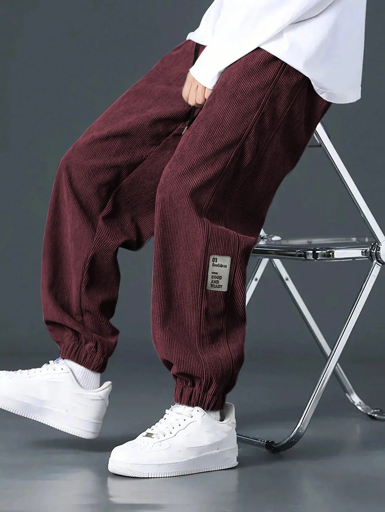 Men's Loose Fit Trousers with Elasticated Cuffed Waist