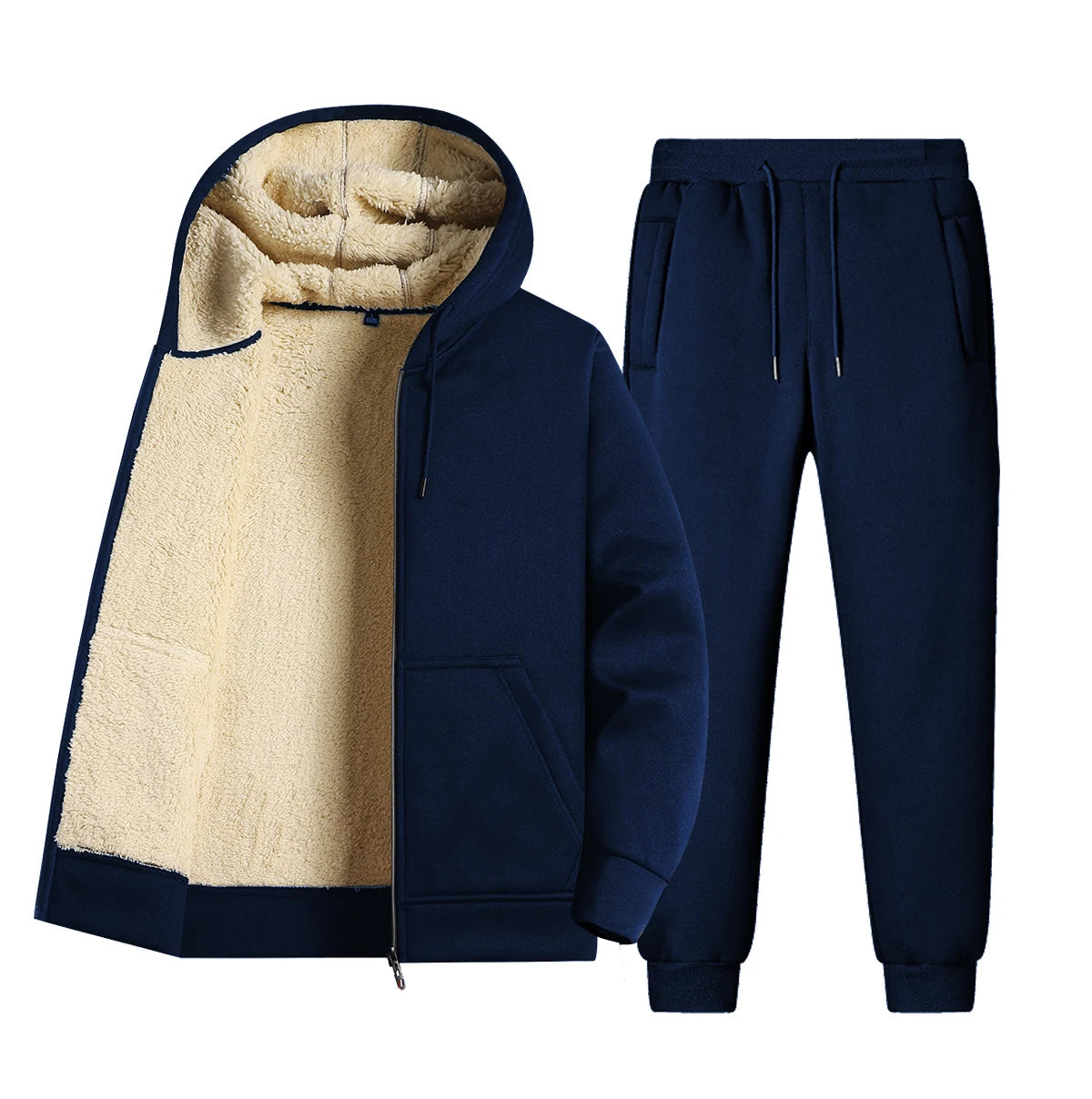 Men's Hooded Tracksuit Set with Full Zip Jacket and Jogger Trousers – Warm Winter Wear