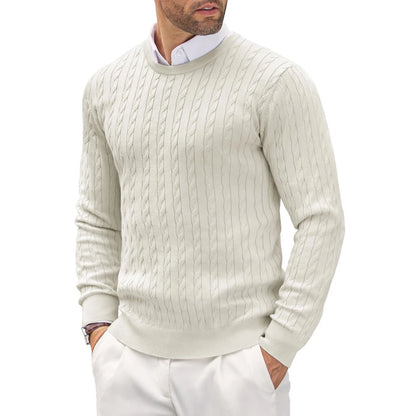 Men's Cable Knit Jumper with Crew Neck and Long Sleeves