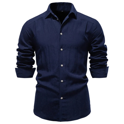 Men's Long Sleeve Button Shirt with Collared Neck and Cuffs