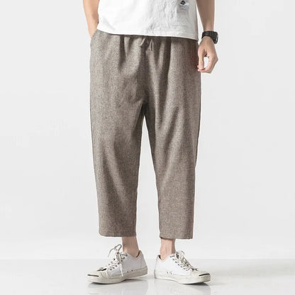 Men's Loose Fit Cropped Trousers with Drawstring Waist