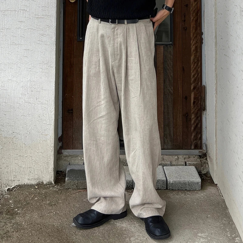 Men's Loose Fit Wide Leg Trousers with Pleated Front