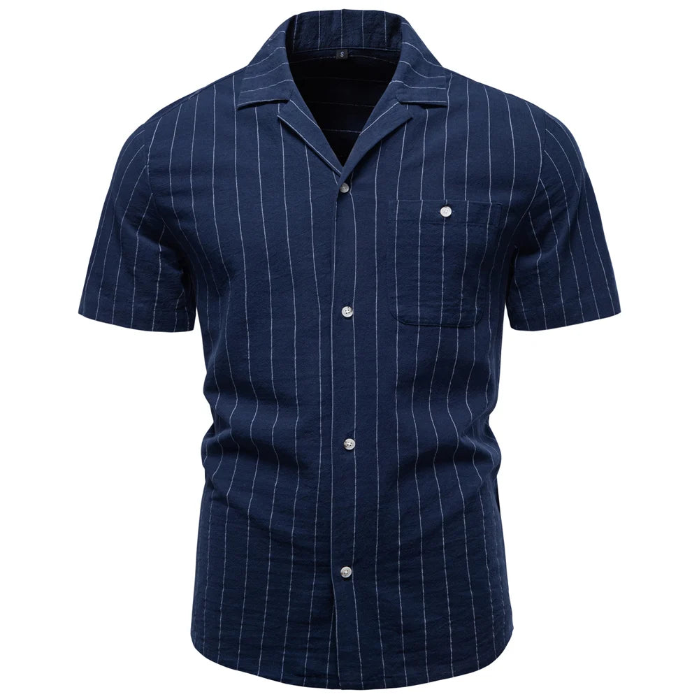 Men's Short Sleeve Shirt with Vertical Stripe Pattern
