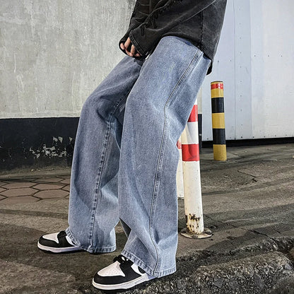 Men's Baggy Wide Leg Jeans with Drawstring Waist