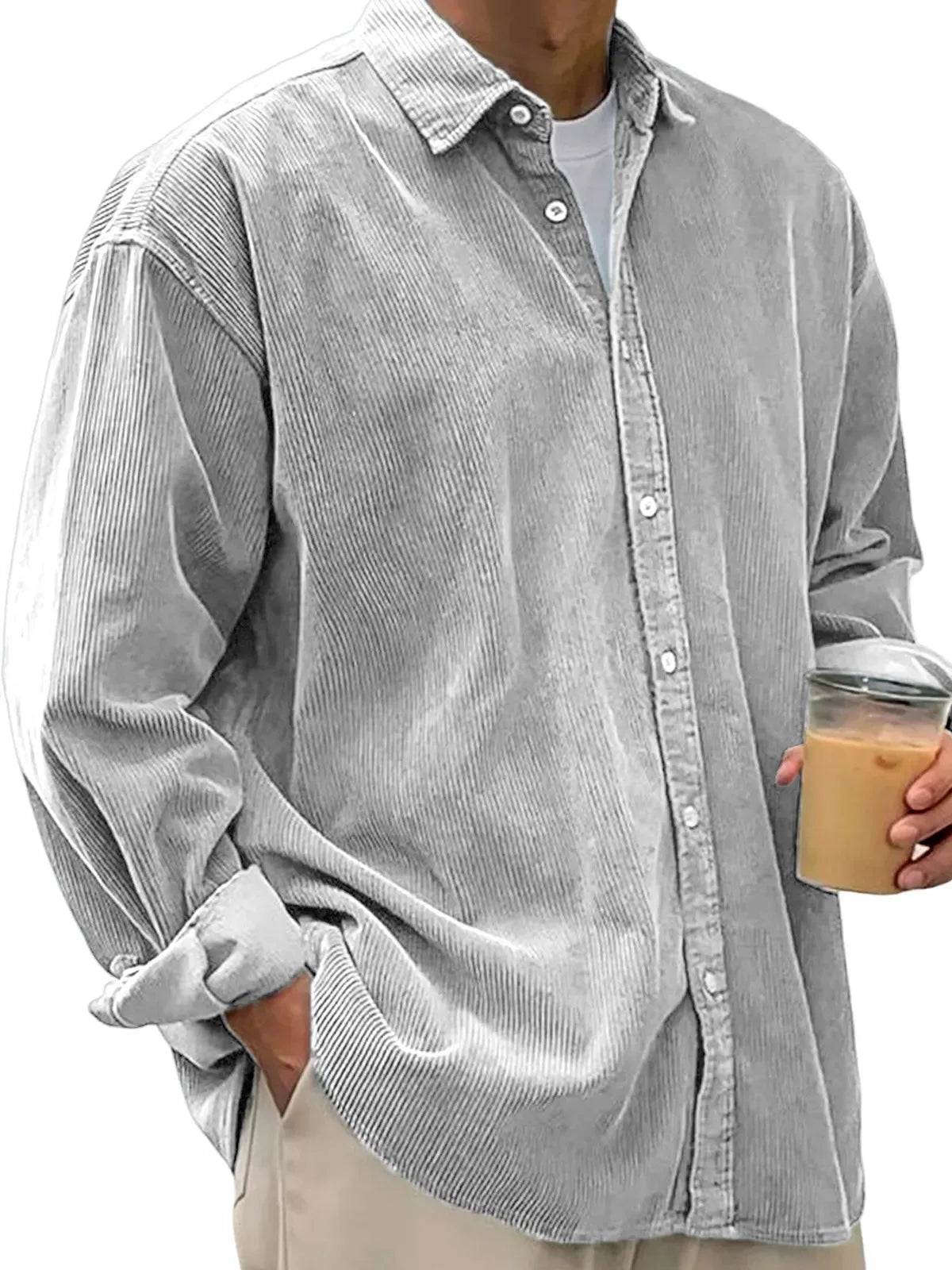 Men's Corduroy Long Sleeve Button Down Shirt