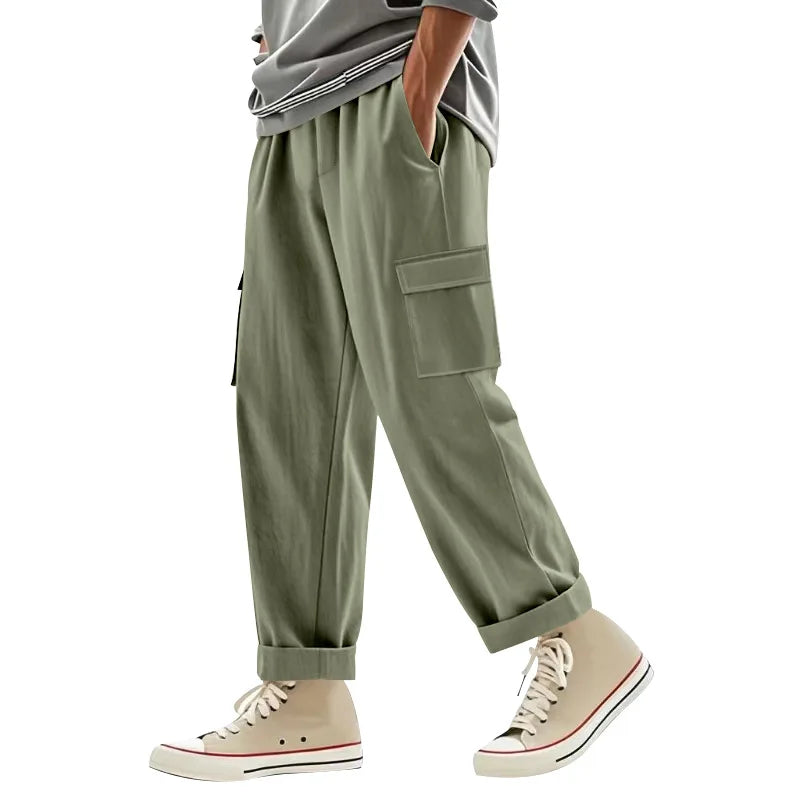Men's Cargo Trousers Drawstring Waist Multiple Pockets Loose Fit