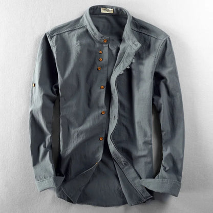 Men's Shirt Grandad Collar Long Sleeve Button Front Casual Fit