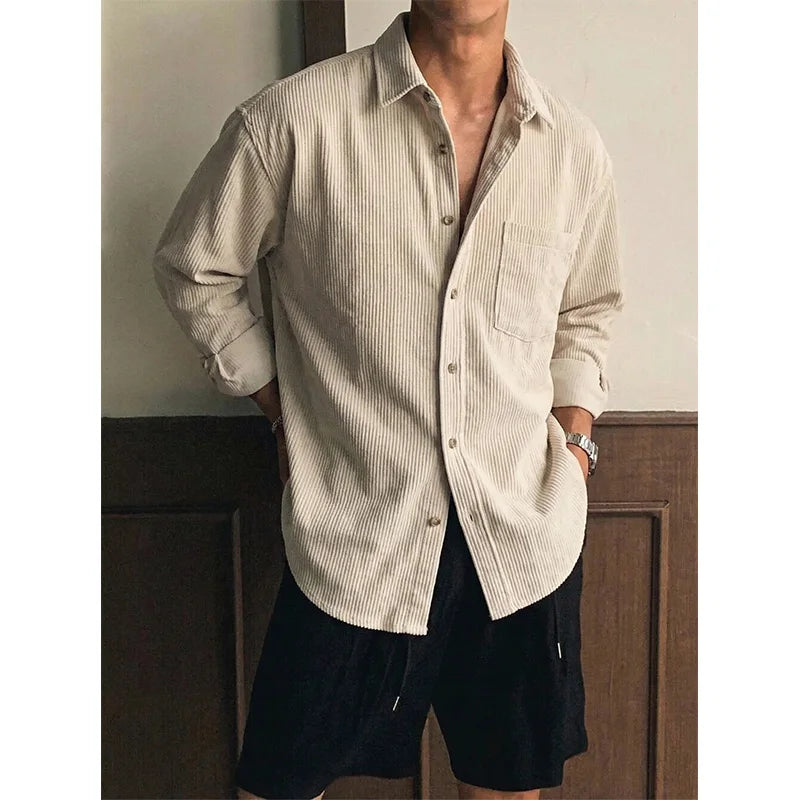 Men's Textured Long Sleeve Overshirt with Chest Pocket