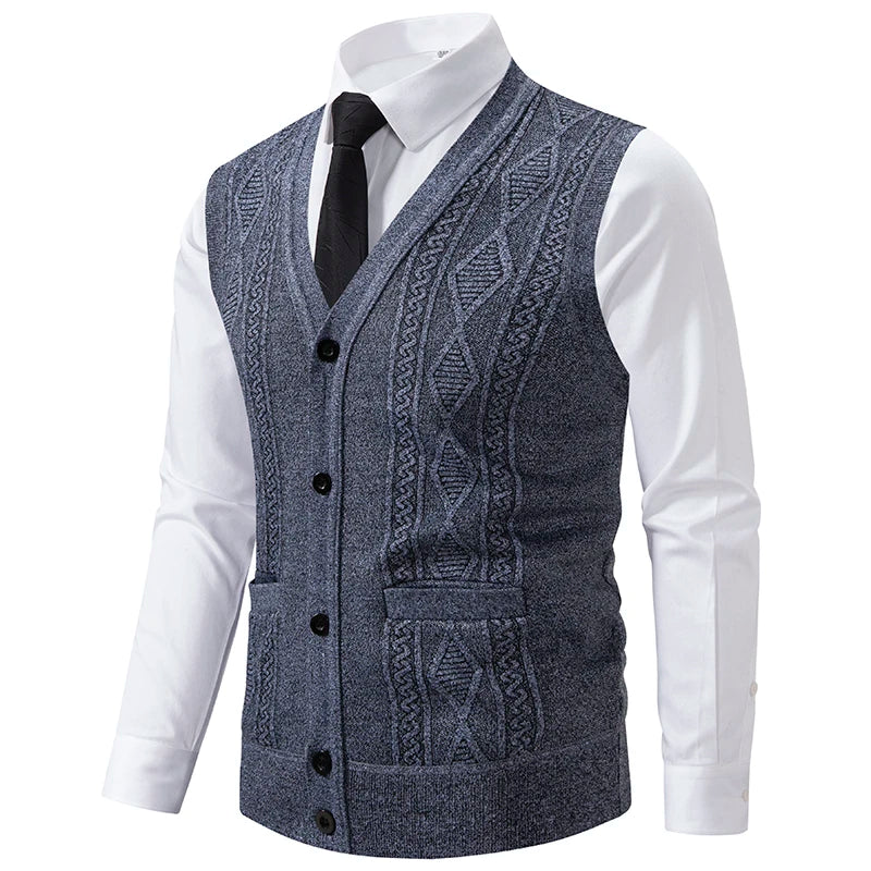 Men's Knitted Waistcoat with V Neck and Button Fastening