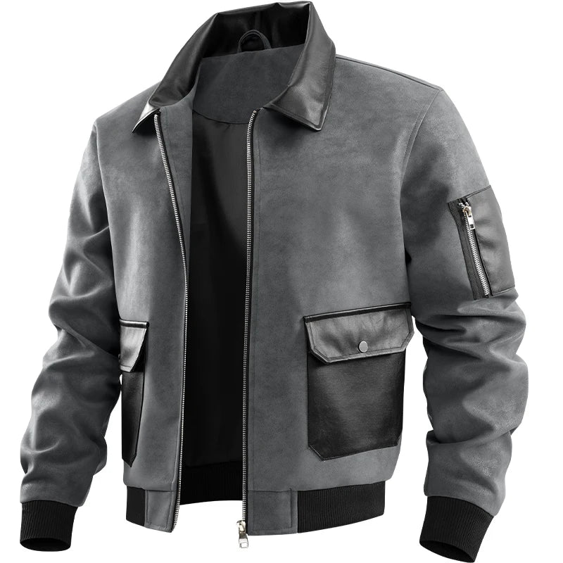 Men's Bomber Jacket – Zip Front Long Sleeve Jacket with Ribbed Cuffs and Pockets