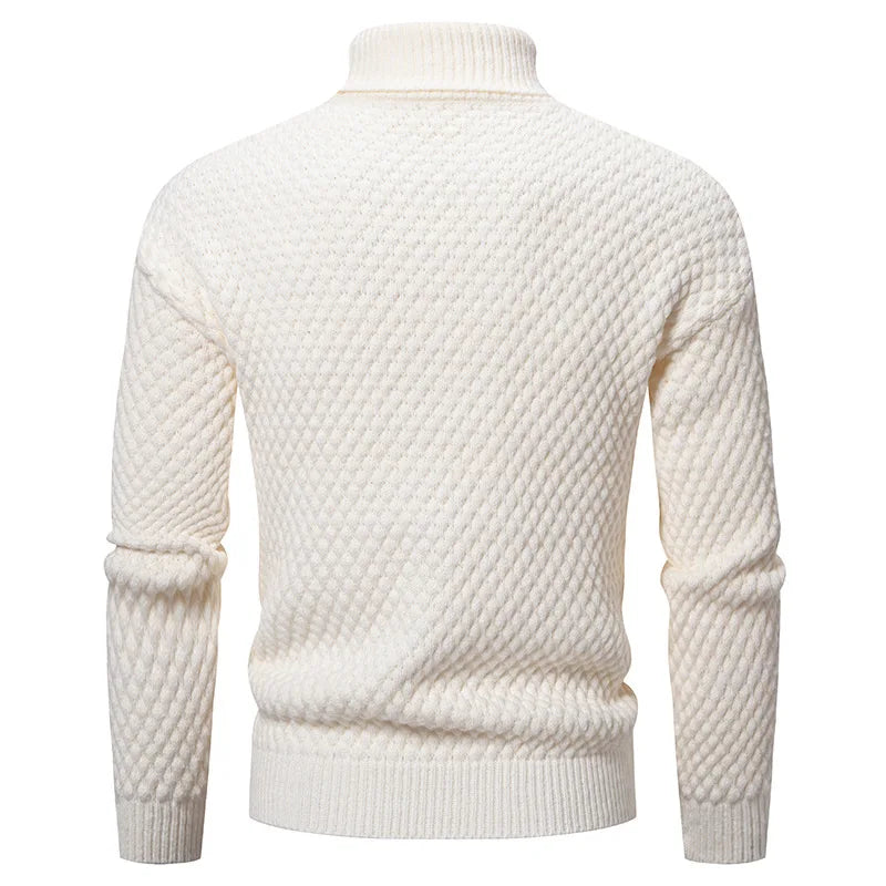 Men's Textured Knit Turtleneck Jumper with Ribbed Trims