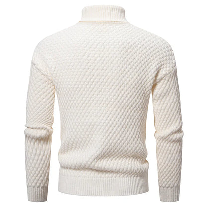 Men's Textured Knit Turtleneck Jumper with Ribbed Trims