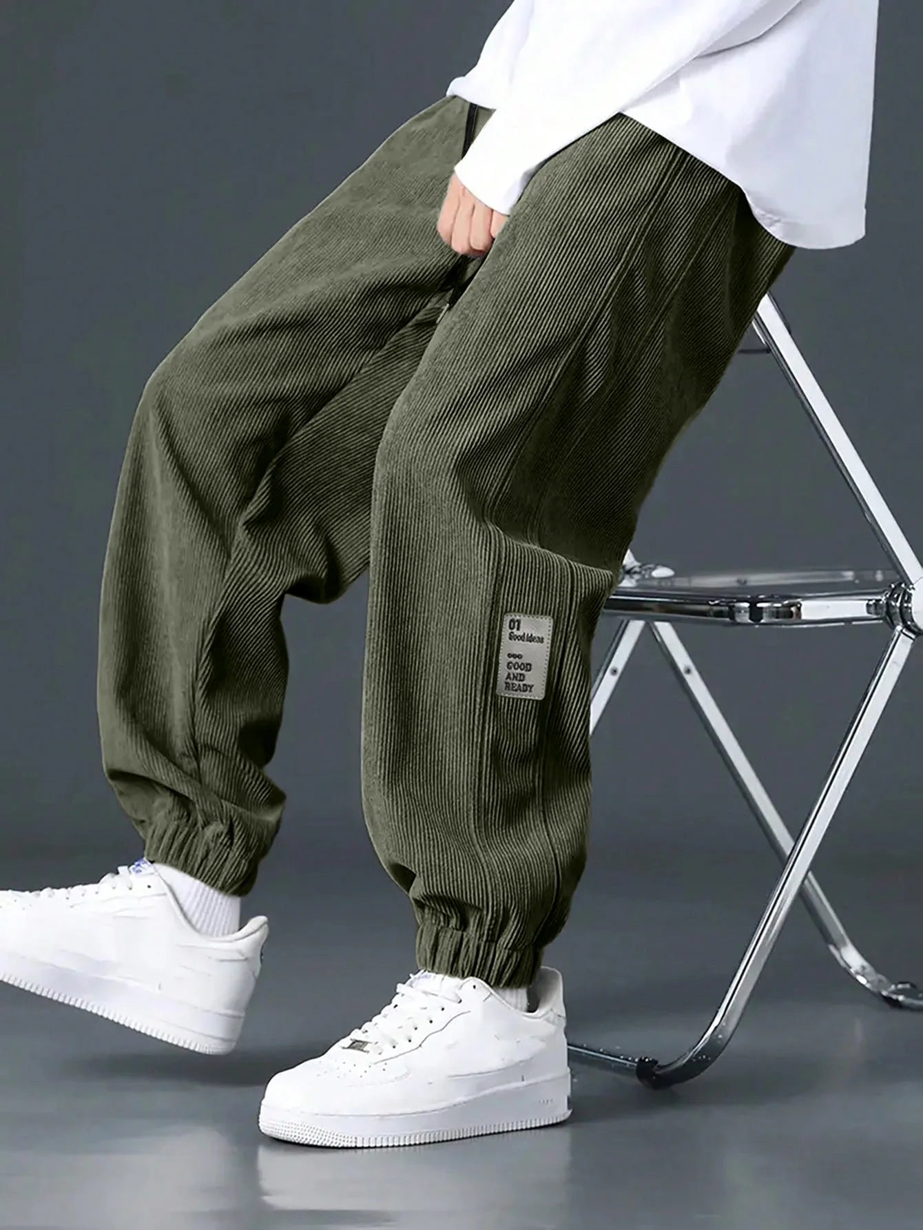 Men's Loose Fit Trousers with Elasticated Cuffed Waist