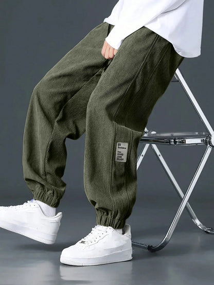Men's Loose Fit Trousers with Elasticated Cuffed Waist