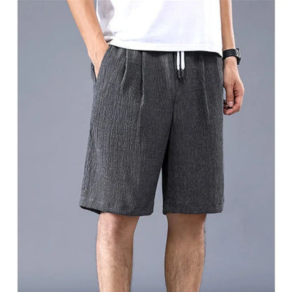 Men's Textured Shorts with Elastic Drawstring Waist and Pockets