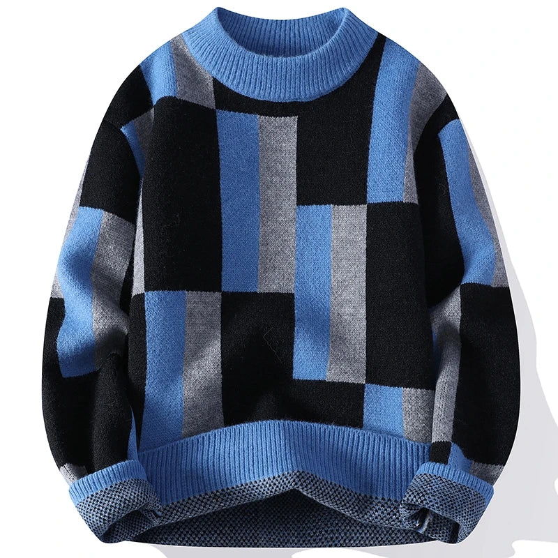 Men's Geometric Knit Jumper with Crew Neck