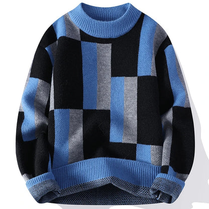 Men's Geometric Knit Jumper with Crew Neck