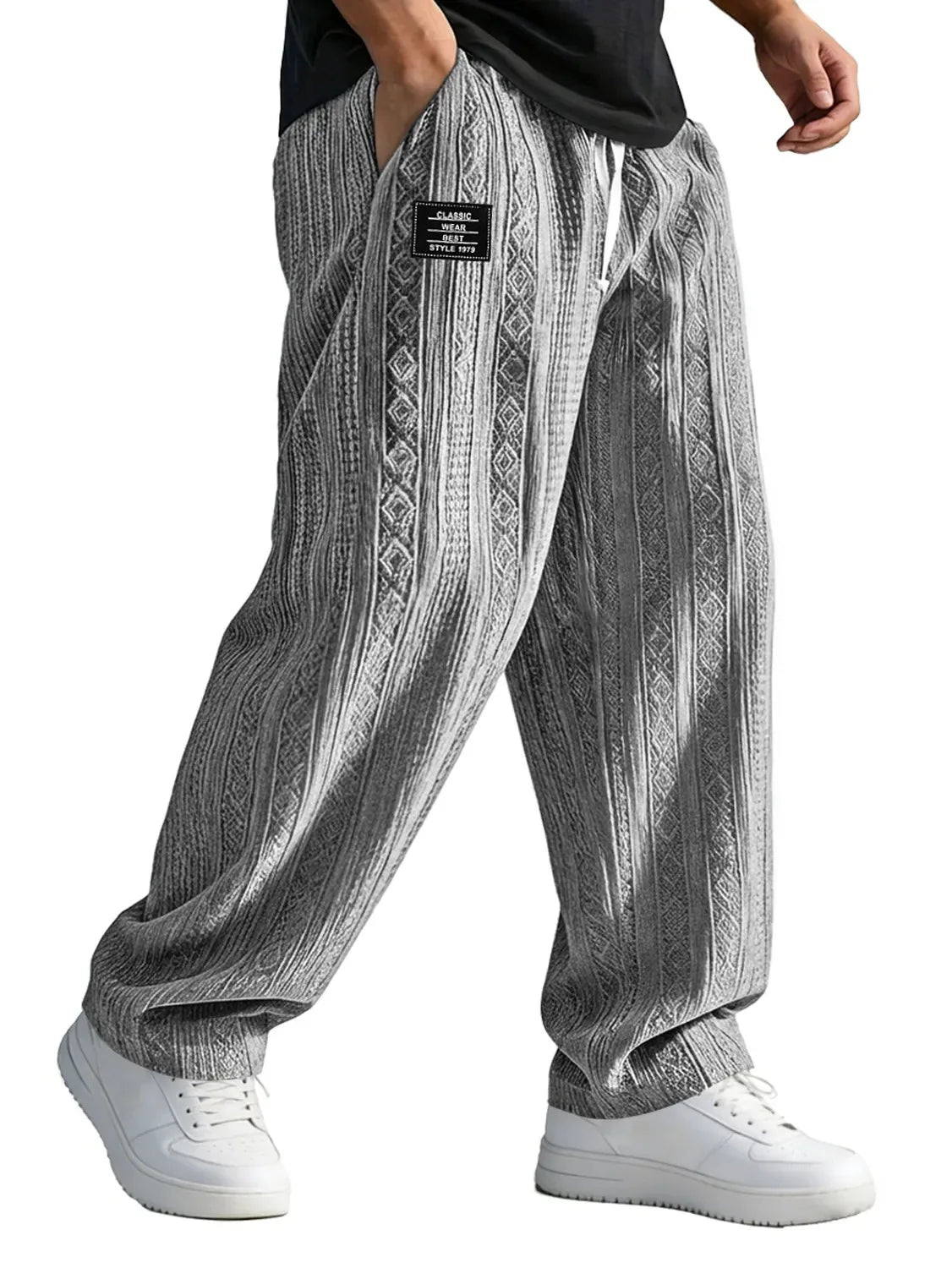 Men's Loose Fit Wide Leg Trousers with Drawstring Waist