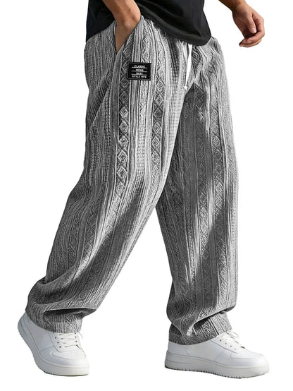 Men's Loose Fit Wide Leg Trousers with Drawstring Waist