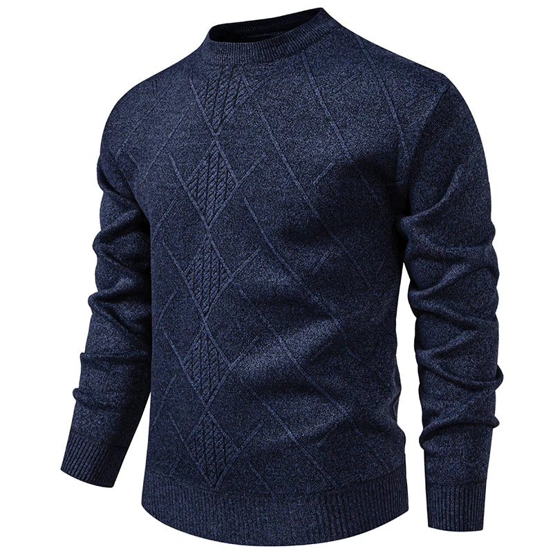 Men's Knitted Crew Neck Jumper with Diamond Pattern Detail