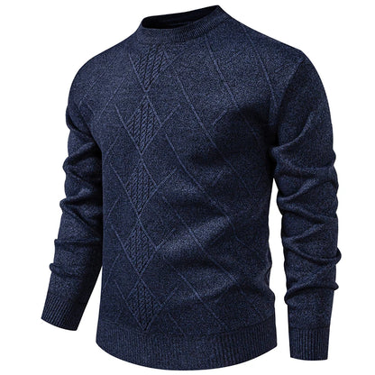Men's Knitted Crew Neck Jumper with Diamond Pattern Detail