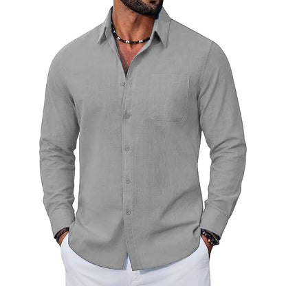Men's Long Sleeve Open Collar Shirt with Button Front