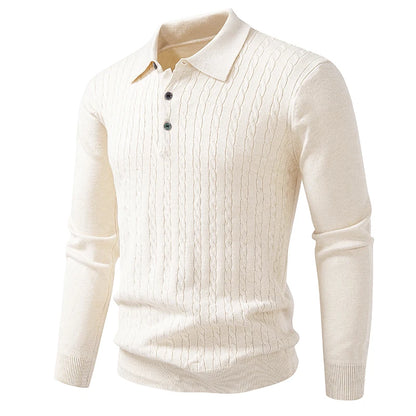 Men's Cable Knit Polo Jumper with Long Sleeves