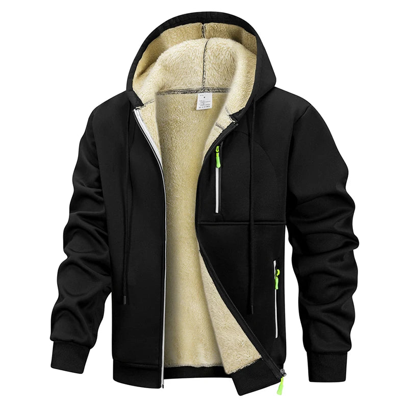 Men's Hooded Jacket – Warm Lined Winter Coat with Full Zip and Zipped Side Pockets