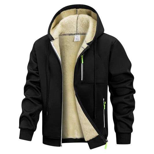 Men's Hooded Jacket – Warm Lined Winter Coat with Full Zip and Zipped Side Pockets
