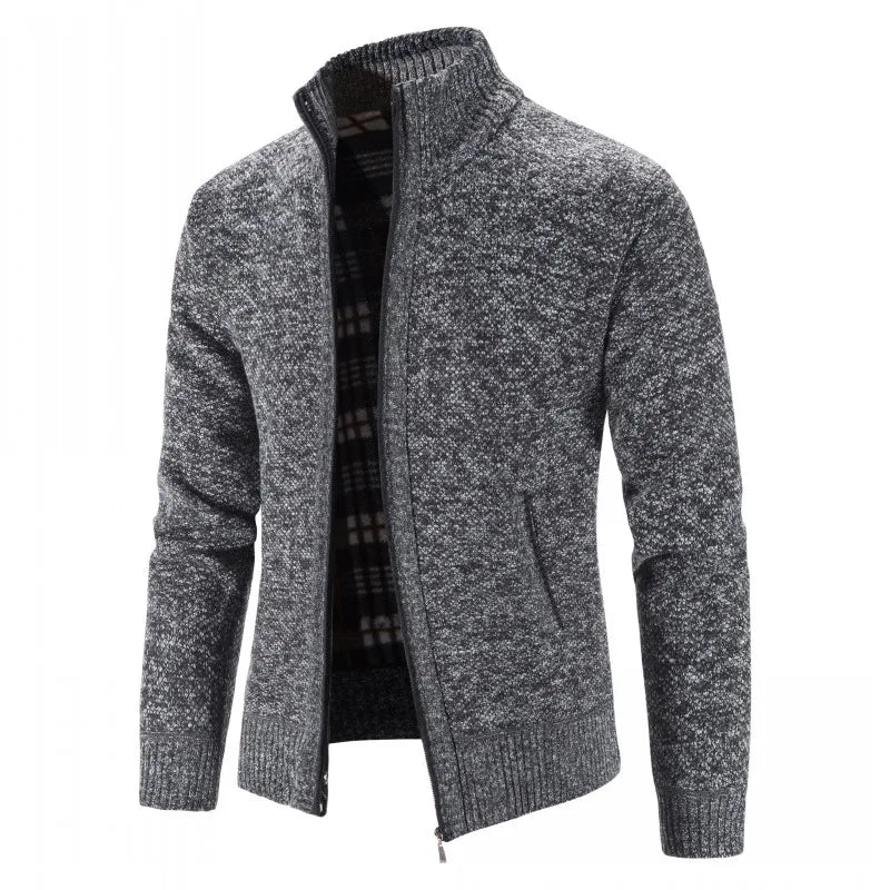 Men's Knitted Cardigan with Zip Front and High Neck