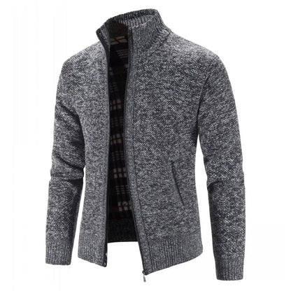 Men's Knitted Cardigan with Zip Front and High Neck