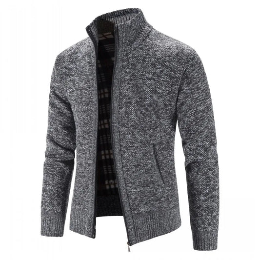 Men's Knitted Cardigan with Zip Front and High Neck