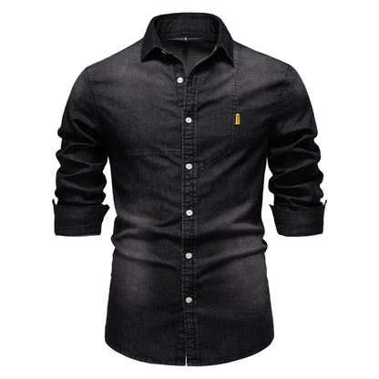 Men's Denim Shirt with Long Sleeves and Button Front