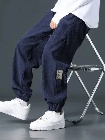 Men's Loose Fit Trousers with Elasticated Cuffed Waist